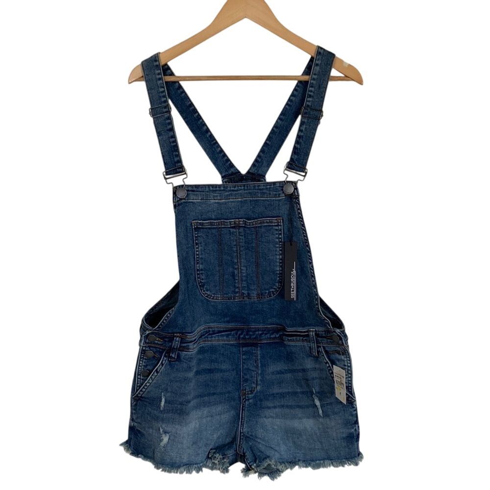Seethrusoul Women's‎ Boyfriend Denim Shortall Size 30 Medium Wash NWT